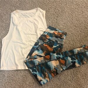 Fabletics Camouflage Leggings with Off White Tank